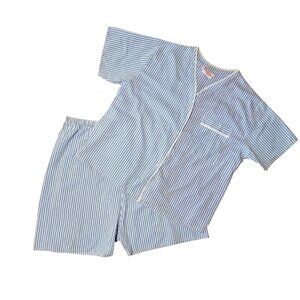 Vtg Lady Lindsay Pajama Set Women's Large Lounge Pinstriped Short Sleeve Shorts